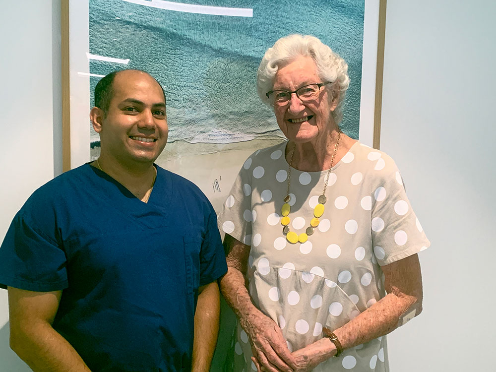 Mrs Voevodin is pictured with her Greenslopes Private Hospital surgeon Dr Joy Chakraborty.